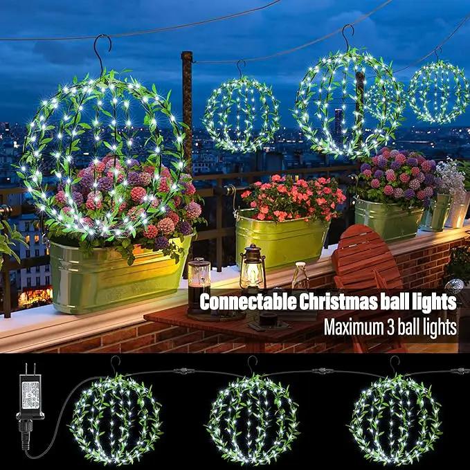 Flacchi Hanging Iron Sphere Lights with Artificial Greenery – 12Inch 120 LED Waterproof Outdoor/Indoor Decor Ball Light with Timer & 8 Modes – 2 Pack for Garden, Christmas, Weddings (Cool White) by GreenHaven Gardens