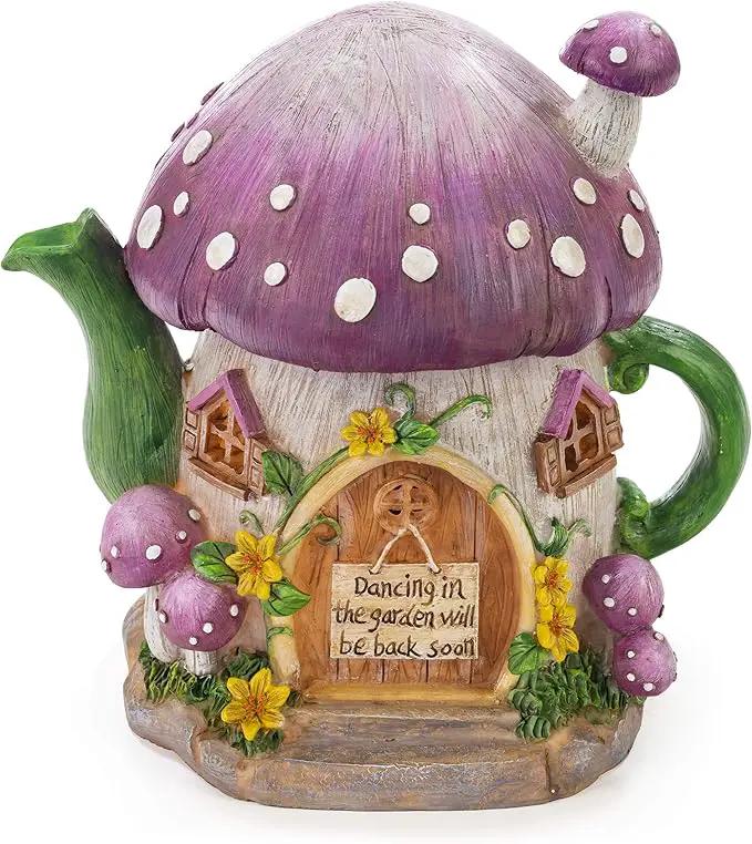 VP Home Mushroom Teapot Solar Light for Home and Outdoor Decor, Mushroom Solar Powered Flickering LED Garden Light, Solar Powered Teapot Backyard Party Decoration Light, Fairy Garden House by GreenHaven Gardens