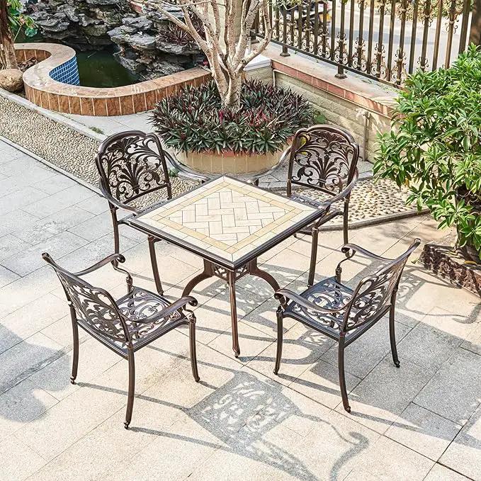 Outdoor Dining Chair Cast Aluminum Patio Chairs Set of 2 All-Weather Patio Dining Chair with Adjustable Feet for Backyard Garden (Violet Chair) by GreenHaven Gardens