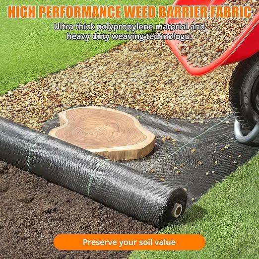 Towallmark Weed Barrier Landscape Fabric 3FTx300FT, Heavy Duty 3.2O Weed Block Gardening Ground Cover Mat, Weed Control Garden Cloth, Woven Geotextile Fabric for Underlayment, Driveway Fabric by GreenHaven Gardens