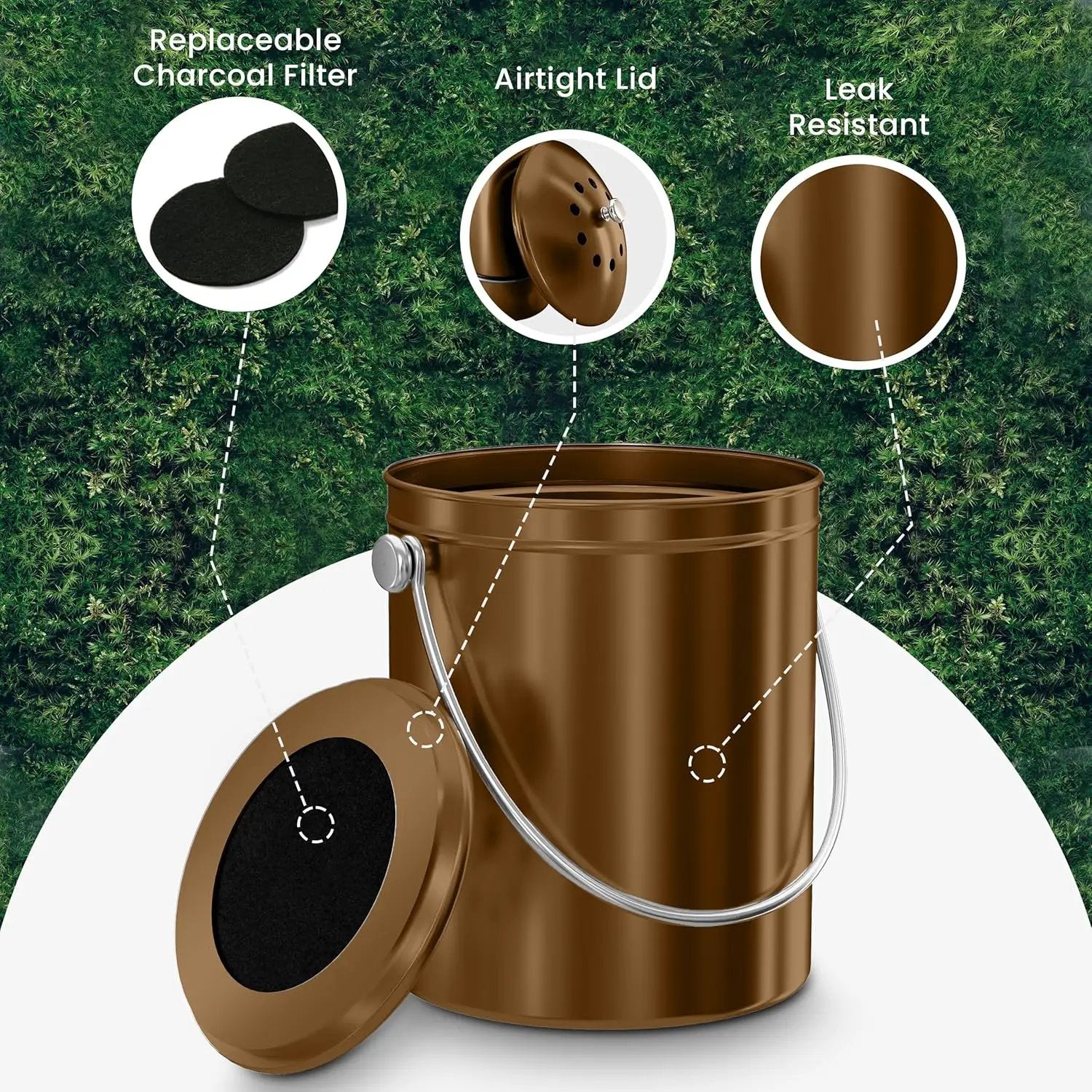 Utopia Kitchen Compost Bin for Kitchen Countertop, 1.3 Gallon Compost Bucket for Kitchen with Lid, Includes 1 Spare Charcoal Filter (Bronze) by GreenHaven Gardens