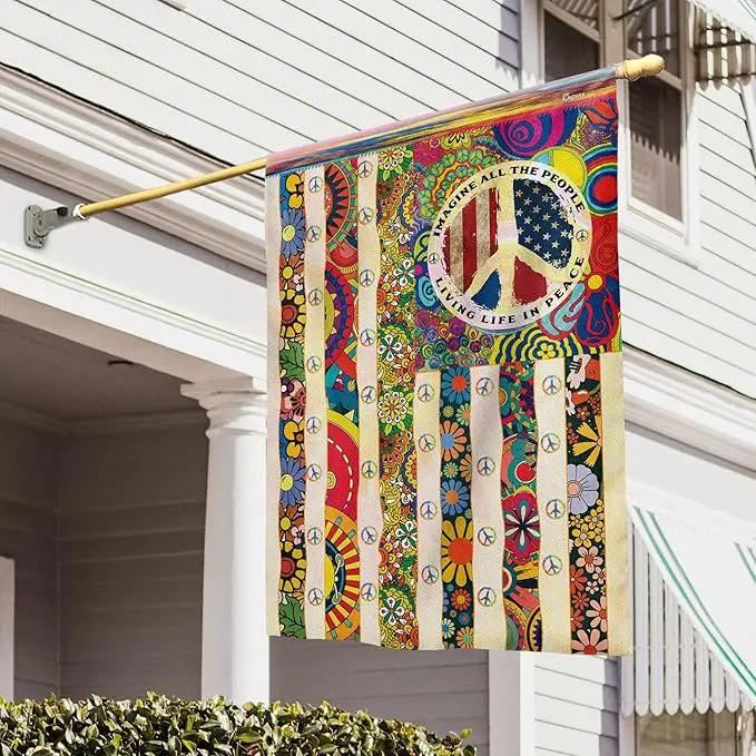 FLAGWIX Peace Hippie Flag - Decorations For Home, Outside, House Flag 30x40, People Living Life In Peace Hippie Flag - USA House Garden Flags - Decorative Outdoor Flags by GreenHaven Gardens