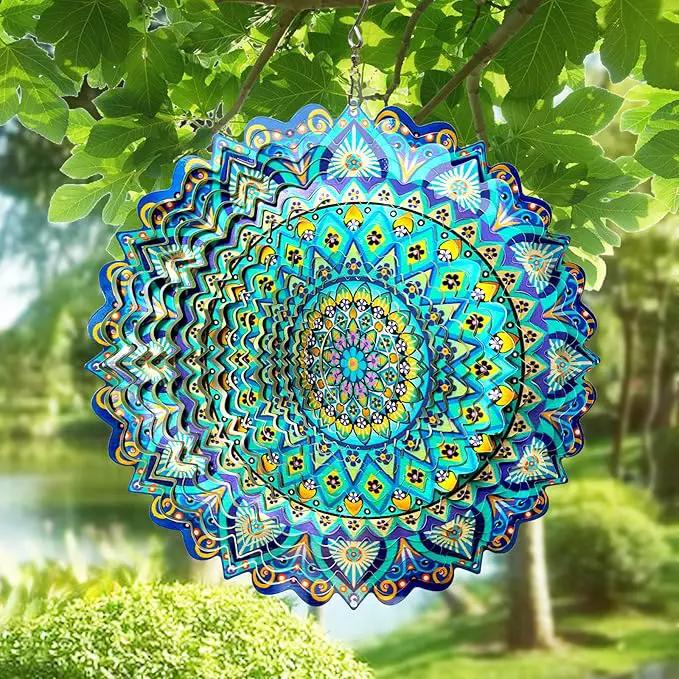 Wind Spinners Peacock Mandala Wind Spinner 3D Hanging Wind Sculpture Creates Mesmerizing Holographic Effect, Outdoor Garden Decor Kinetic Yard Art Decoration, Fun Mandala Gifts for Women Men by GreenHaven Gardens