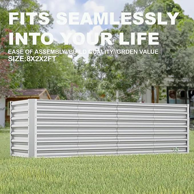 8X2X2ft Galvanized Raised Garden Bed for Gardening,Metal Planter Boxes Outdoor Patio Kit Planting Bed for Vegetables Flowers Herb,Silver by GreenHaven Gardens