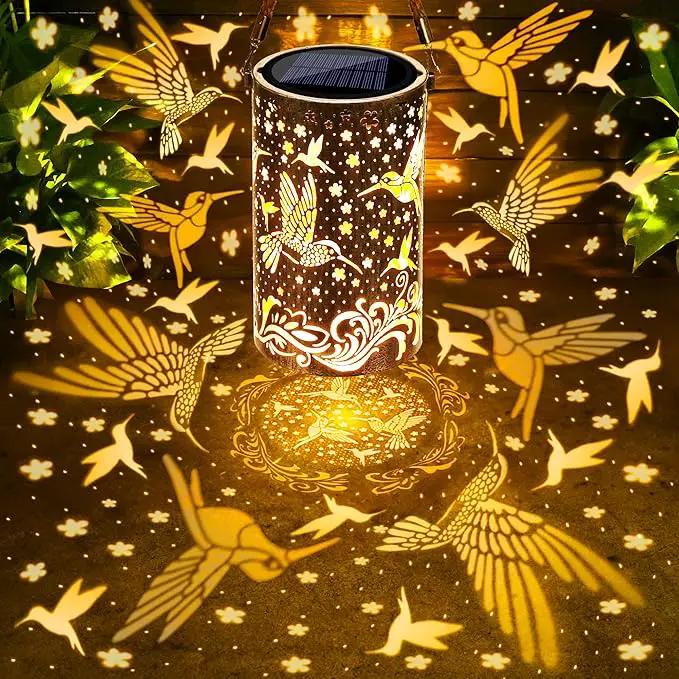Toodour Solar Lantern Outdoor, Hummingbird Gifts for Women Mom Grandma Hanging Solar Outdoor Lights Waterproof, Hollow Out Retro Metal Hummingbird Lights for Patio, Balcony, Walkway, Yard Decorations by GreenHaven Gardens