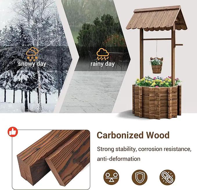 UDPATIO Wishing Wells for Yard, Large Wooden Wishing Well Planter for Outdoors, Upgrade Wishing Well with 4 Reinforced Rod & Hanging Bucket for Garden Patio Lawn Backyard Home Decor by GreenHaven Gardens