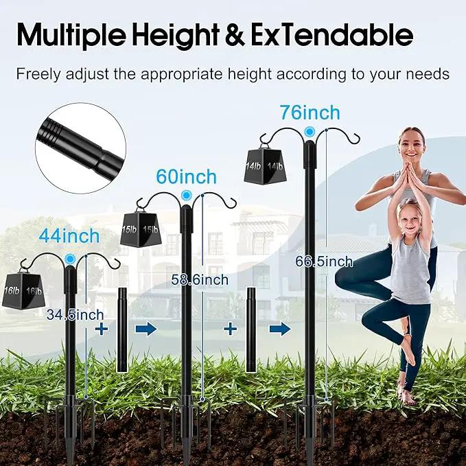 Ottsuls Bird Feeder Pole, 2 Pack 76 INCH Double Shepherds Hooks for Outdoor, with 5 Base Prongs Heavy Duty Tall Garden Planter Hooks for Hanging Flower Basket, Lantern, Hummingbird Feeder by GreenHaven Gardens