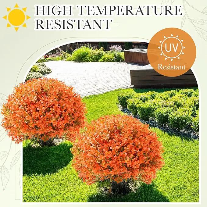 Yunlly 4 Pack 18" Artificial Boxwood Ball Bush Topiary Trees Fake Outdoor Plants, Realistic UV Resistance Faux Shrubs with Spike Greenery Topiary for Front Porch Garden Yard Patio Indoor (Orange) by GreenHaven Gardens