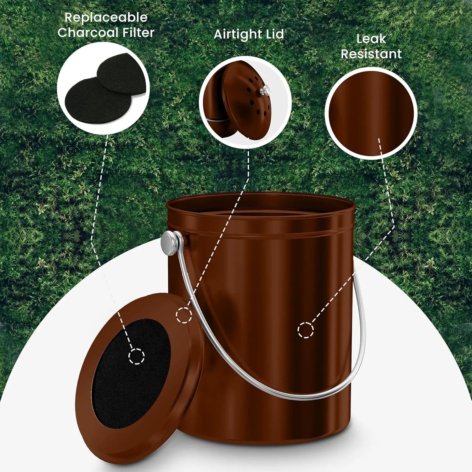 Utopia Kitchen Compost Bin for Kitchen Countertop, 1.3 Gallon Compost Bin for Kitchen with Lid, Includes 1 Spare Charcoal Filter (Copper) by GreenHaven Gardens