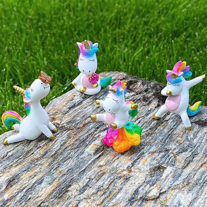 Mood Lab Miniature Unicorn Figurines Set - Funny Mini Statue Kit of 4 pcs - Unicorn Fairy Garden Accessories by GreenHaven Gardens