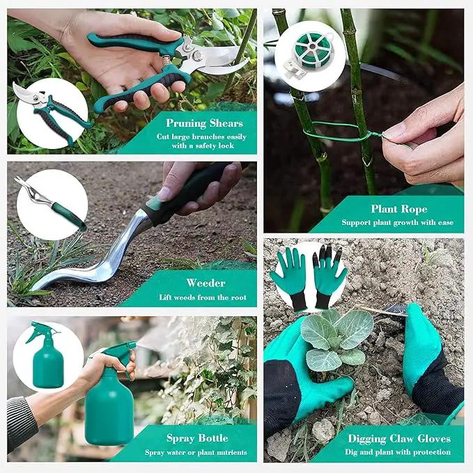 FiveJoy Garden Tool Set, 11 PCS Aluminum Gardening Hand Tools with Tote Bag, Ergonomic Handle, Gift for Women, Men, Mom, Dad, Garden Starter Kit by GreenHaven Gardens
