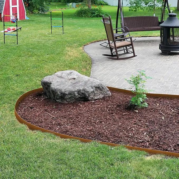 KOL Weather Resistant Steel Flexible Garden Lawn Edging, 10-Pack Pre-Rusted Metal Landscape Edging Strips - Heavy Duty Hammer-in Border with 11 Clips - 16-Gauge - 40" L x 4.5" H (33FT Total Length) by GreenHaven Gardens