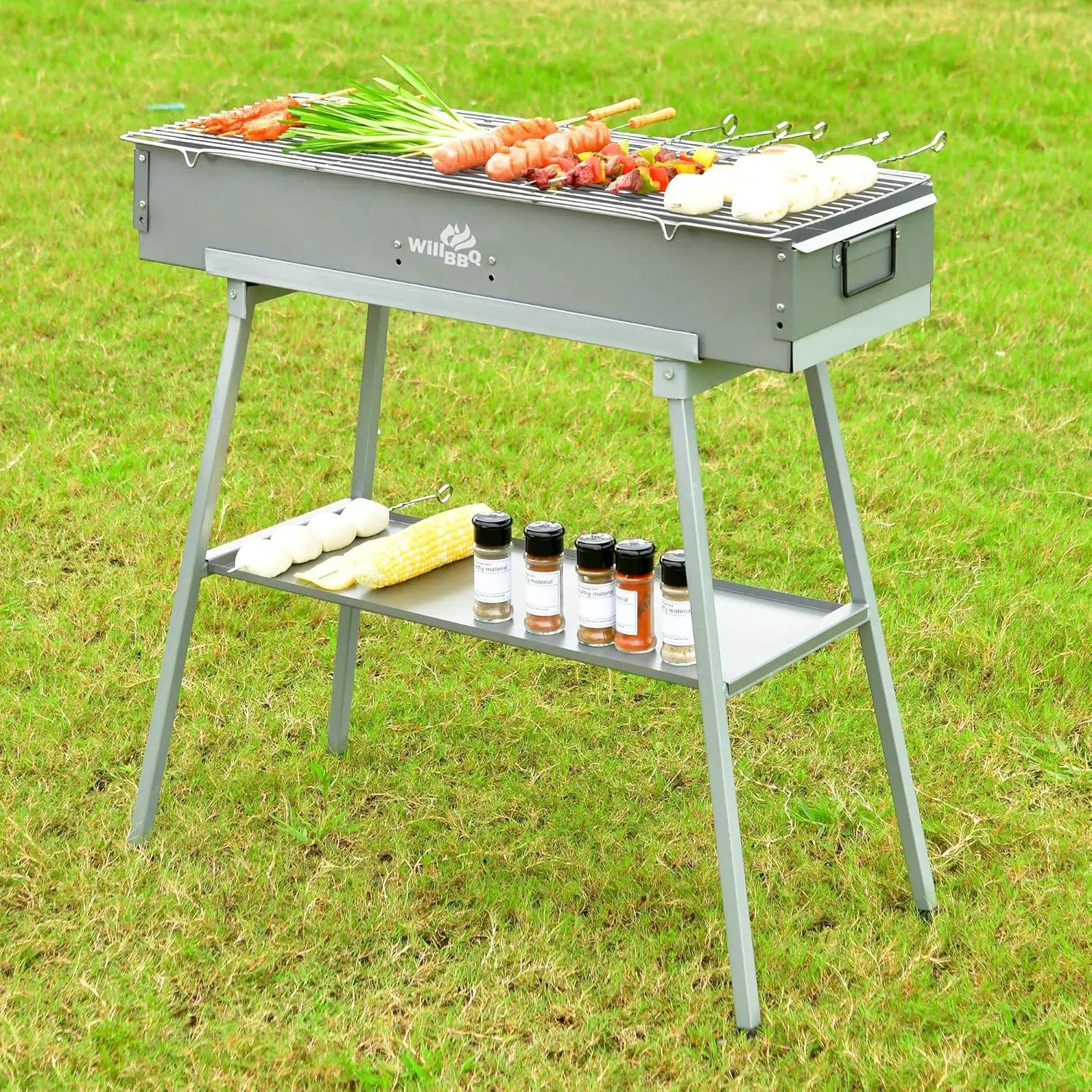 Charcoal Grills Commercial Quality Portable Multiple Size Hibachi BBQ Lamb Skewer Folded Camping Barbecue Grill for Garden Backyard Party Picnic Travel Outdoor Cooking Use(31.6x10.3x5.1 inch) by GreenHaven Gardens