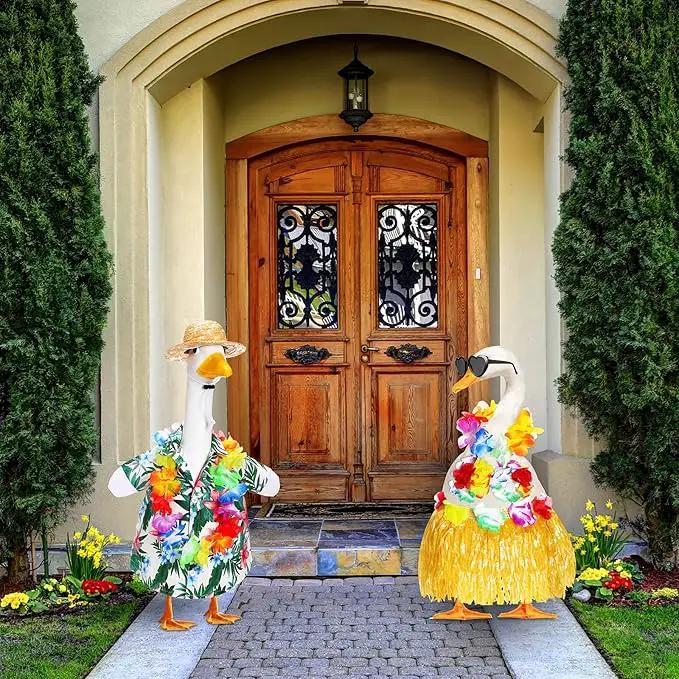 2 Set Hawaiian Luau Porch Goose Outfit for Lawn 23'' Plastic Goose Clothes Costume Summer Outdoor Decor(Hula Skirt) by GreenHaven Gardens