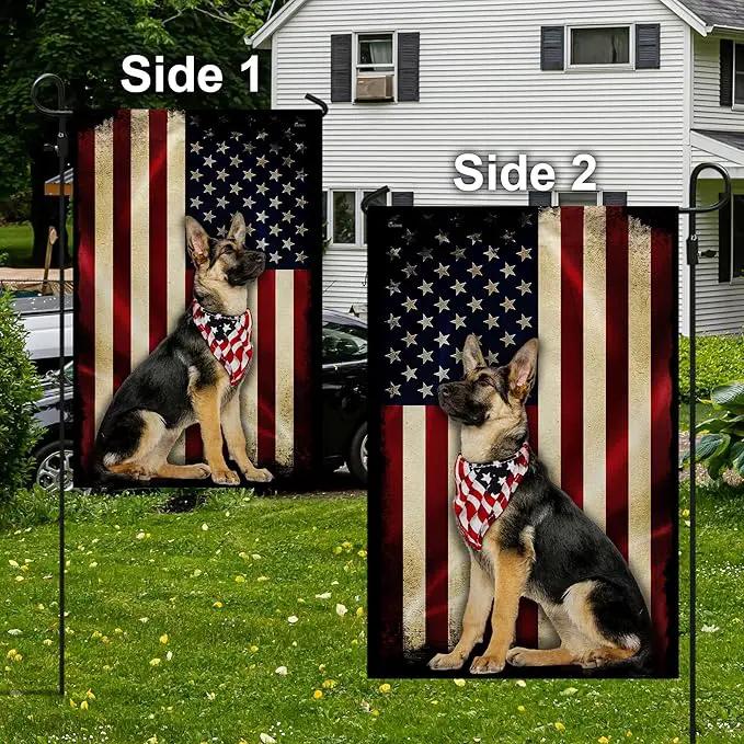 FLAGWIX Flags - German Shepherd American Flag MRPSL196F, Garden Flag (11.5" x 17.5") - USA House Garden Flags Premium Polyester - Decorative Outdoor Flags by GreenHaven Gardens