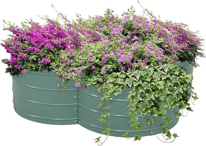 Sunnydaze Galvanized Raised Garden Bed - Metal Raised Bed for Gardening - Outdoor Planter Box for Flowers, Plants, and Vegetables - Green - 12” H Clover by GreenHaven Gardens
