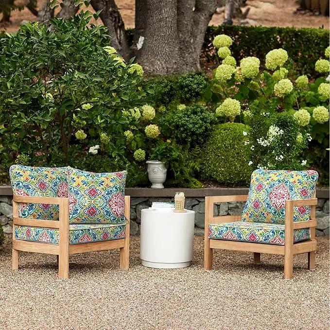 LVTXIII Outdoor Deep Seat Cushion Patio Seat and Back Cushion Set Seasonal Chair Cushion for Dining Arm Chairs, Wicker Chairs and Garden Furniture Decoration, 24"x24"x4", Damask Red by GreenHaven Gardens