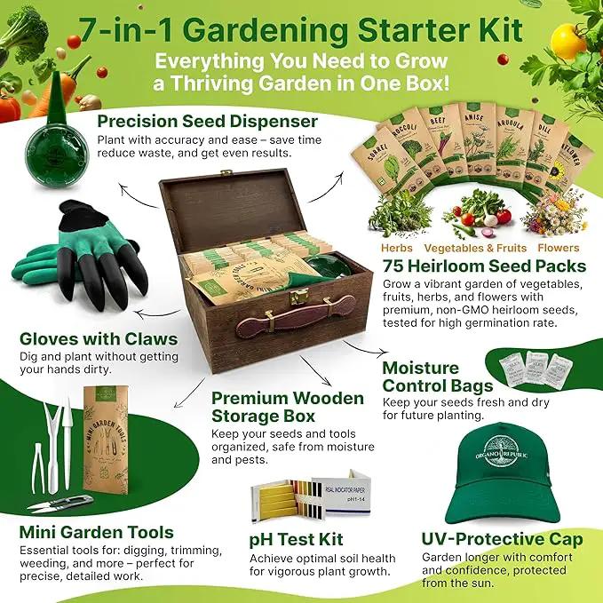 75 Herb & Vegetable Seeds Variety Pack, Garden Seed Starter Kit - Over 47,380 Non-GMO Heirloom Seeds for Planting Vegetables and Herbs Garden Seeds Gift Seed Box with Gardening Supplies, Survival Kit by GreenHaven Gardens
