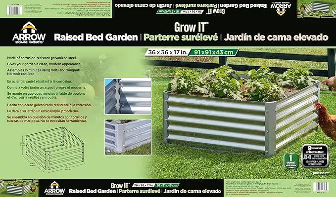 Arrow Sheds GrowIT Galvanized Steel Raised Flower and Plant Bed for The Garden or Greenhouse, 36" x 36" x 17" by GreenHaven Gardens