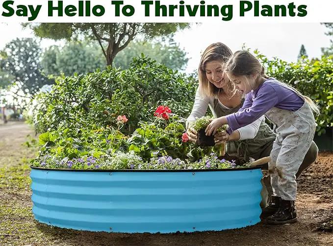 Round Galvanized Raised Garden Bed // 4×4×1 ft Galvanized Raised Garden Beds Outdoor for Gardening, Vegetables, Flowers // Patented Tool-Free Design Round Planter (Teal) by GreenHaven Gardens