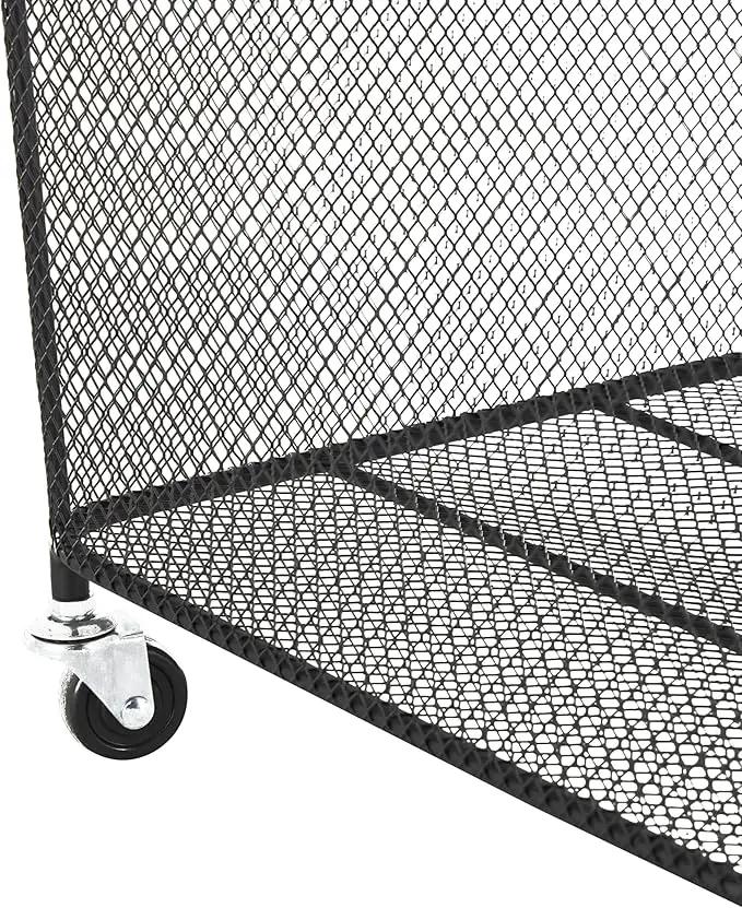 Deco 79 Metal Storage Basket Square Mesh Wire Rolling Laundry with Ring Handles, 17" x 16" x 24", Black by GreenHaven Gardens