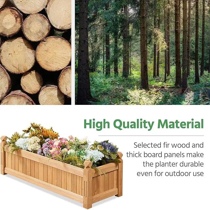 Yaheetech 43.5″ L × 16″ W × 14″ H Wooden Raised Garden Bed, Horticulture Rectangular Garden Planter Outdoor, Raised Planter Box for Patio/Yard/Greenhouse Vegetable/Flower/Herbs, Light Brown,2pcs by GreenHaven Gardens
