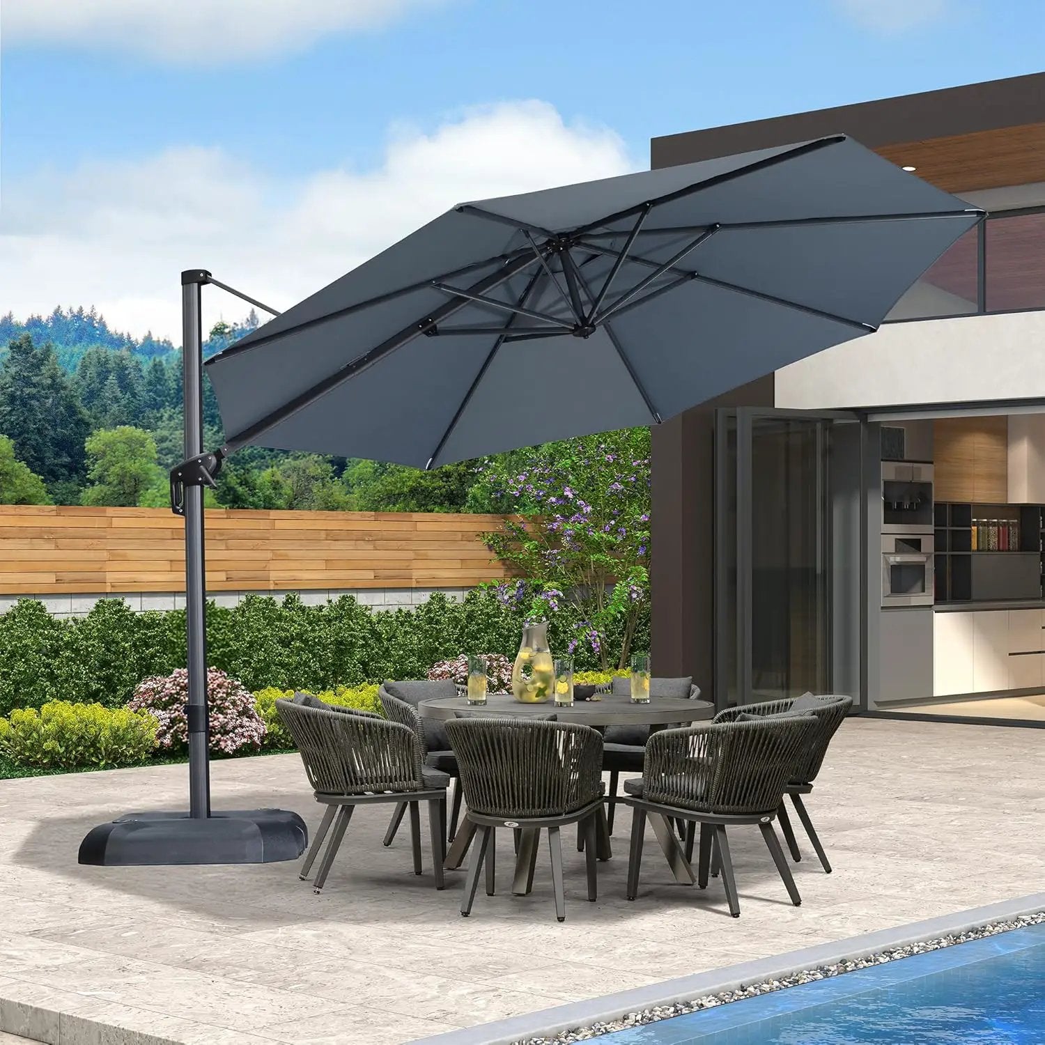 PURPLE LEAF 11 Feet Patio Umbrella Outdoor Cantilever Round Umbrella Aluminum Offset Umbrella with 360-degree Rotation for Garden Deck Pool Patio Light Grey by GreenHaven Gardens