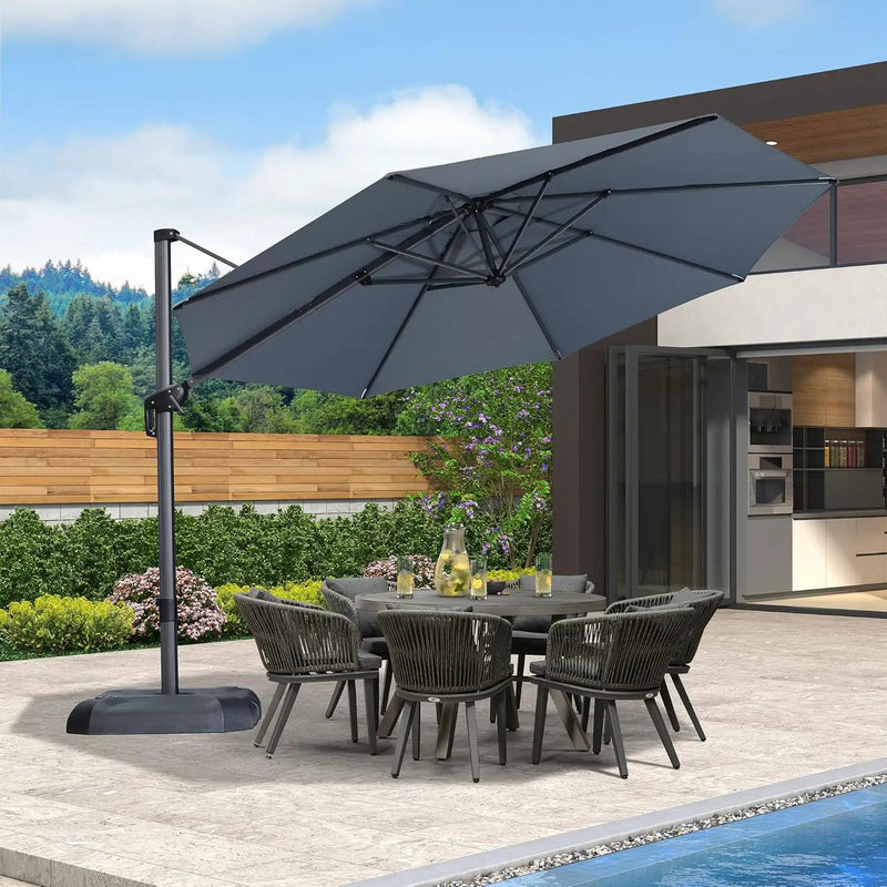 PURPLE LEAF 11 Feet Patio Umbrella Outdoor Cantilever Round Umbrella Aluminum Offset Umbrella with 360-degree Rotation for Garden Deck Pool Patio Light Grey by GreenHaven Gardens