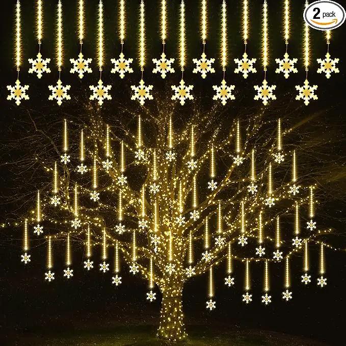 Enhon 2 Pack Meteor Shower Snowflake Lights Outdoor with Timer, Total 480 LED 12in 16 Tube Connectable Waterproof Meteor Rain Drop Christmas Light with Snowflake for Xmas Tree Roof Garden(Warm White) by GreenHaven Gardens