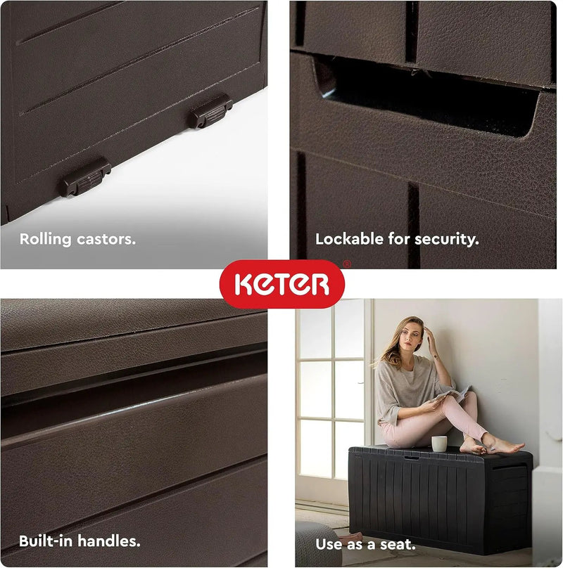 Keter Marvel Plus 71 Gallon Resin Outdoor Storage Box for Patio Furniture Cushions, Throw Pillows, Garden Tools and Pool Floats, Brown by GreenHaven Gardens