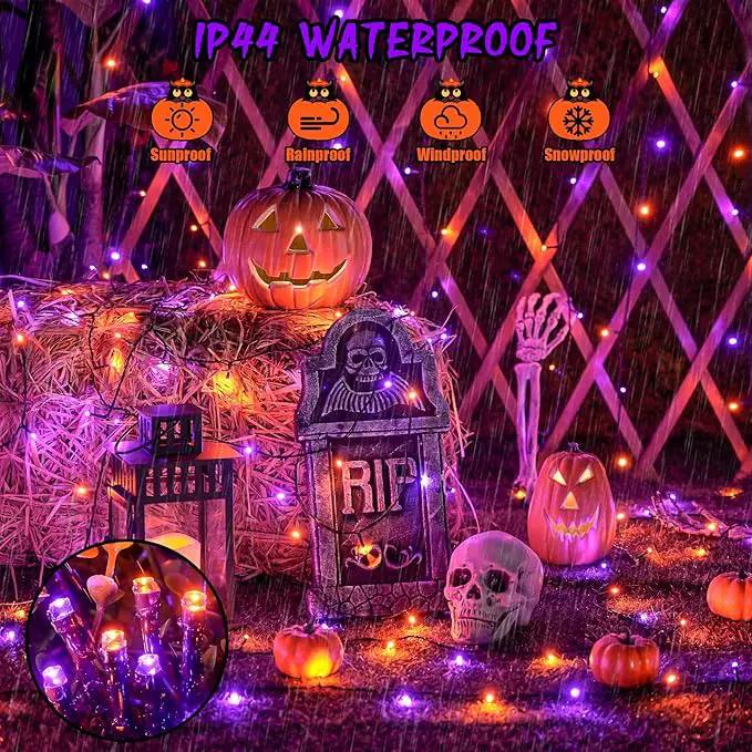 JMEXSUSS Orange and Purple Solar Halloween Lights, 2 Pack Total 400 LED Solar String Lights Outdoor Waterproof, 8 Modes Halloween Lights for Outside Halloween Tree Decorations by GreenHaven Gardens