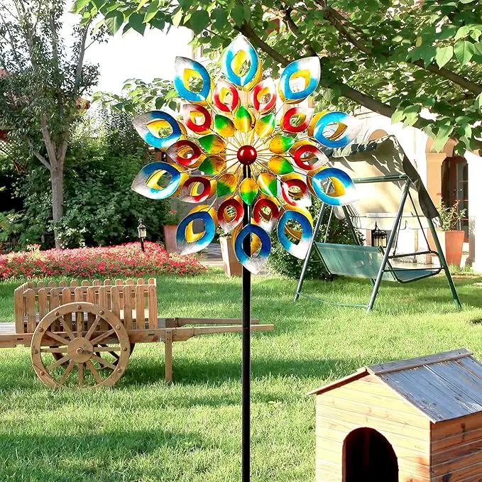 Wind Spinners, Large Metal Windmill 24" Dia 84" High, Outdoor Wind Sculpture & Spinners for Yard Garden Decor(Double Sided) by GreenHaven Gardens