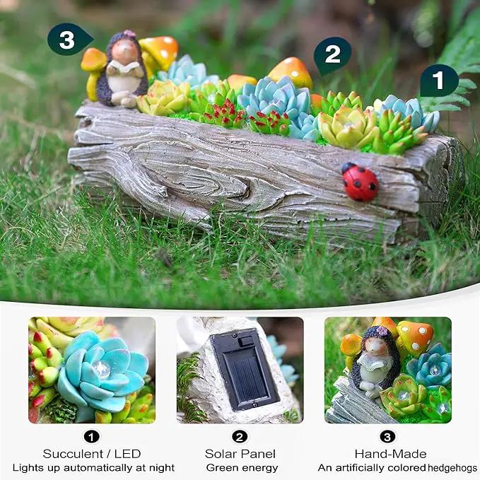 Garden Solar Figurine Light - Stump Succulent Solar Light Outdoor, Solar Powered Lighting Outside Decorations Yard Art Lawn Ornaments for Porch Patio Balcony - Succulent Gifts for Women Mom by GreenHaven Gardens