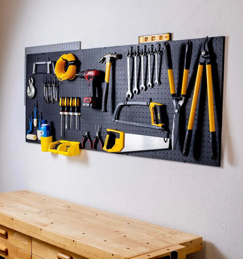 WallPeg Pegboard Kit - 3 ea. 24"x16" Black Peg Boards Panels - Made in USA by GreenHaven Gardens