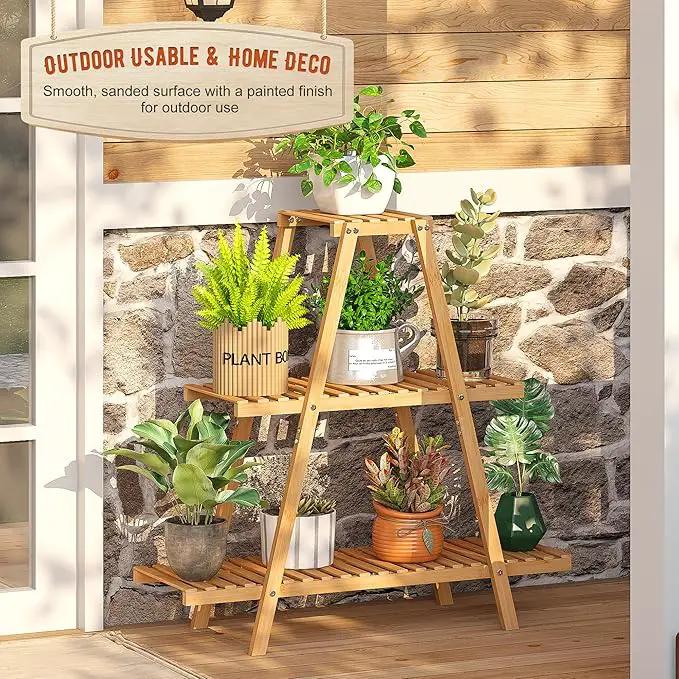 Plant Stand Indoor Plant Shelf Outdoor bamboo Plant Rack, 3 Tiers Ladder Plant Holder Flower Stand for Living Room Balcony Garden Patio,Living Room Boho Home Decor for Gardening Gifts (Natural) by GreenHaven Gardens