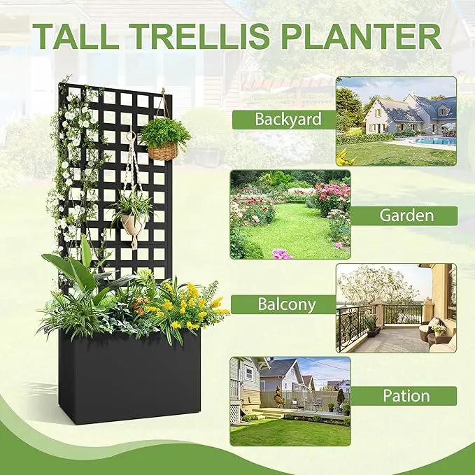 Metal Raised Garden Bed, Trellis Planters Bed with Drainage Holes for Climbing Plants, Vegetables Outdoor Privacy Screen with Planter Box 63"x24"x12", Black by GreenHaven Gardens