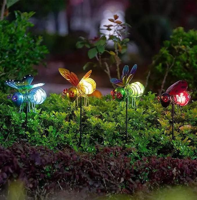 Insects Solar Garden Lights, 22.4" H Butterfly & Bee & Dragonfly & Ladybug Solar Stake Light, 4 Pcs Outdoor Statues Figurine Lights for Spring Garden Lawn Patio Yard Decoration by GreenHaven Gardens