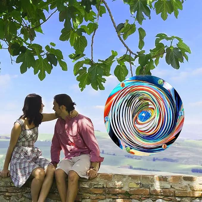 FONMY Mandala Wind Spinner w/Crystal Ball-Blue Plenet 3D Stainless Steel Hanging Spinners Worth Gift Christmas Decoration Indoor/Outdoor Garden Décor Kinetic Yard Art 12 Inches Wind Sculpture by GreenHaven Gardens