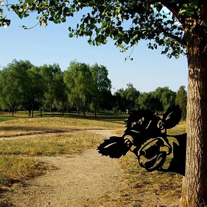 Peeping Cow Metal Art Farm Garden Decor Garden Fence Decoration Outdoor Decoration for Farmhouse,Yard,Lawn by GreenHaven Gardens
