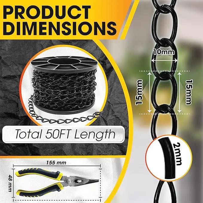 [Upgraded] 50FT Black Electroplated Steel Hanging Chain Roll, Pliers Included, 20LBS Load Capacity, Durable, Rust-Resistant, Adjustable Length for Hanging Bird Feeders, Planters, Lanterns, Billboards by GreenHaven Gardens