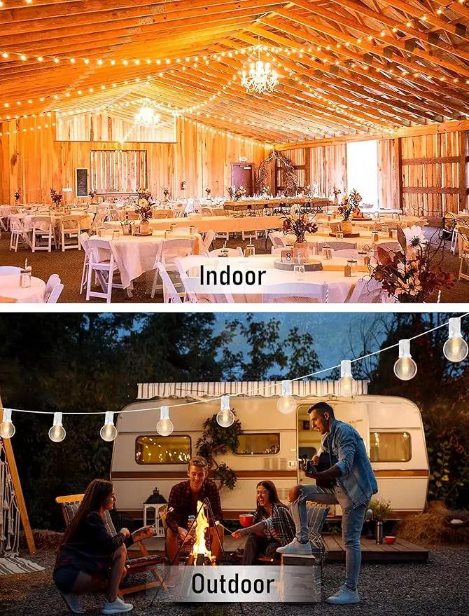 50FT Outdoor String Lights G40 Clear Globe String Lights Light Bulbs with 52 Clear Bulbs -5 Watt/120 Voltage/E12 Base -White Wire by GreenHaven Gardens