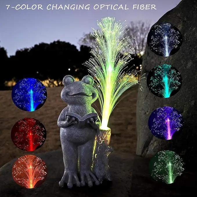 Frog Statue Solar Garden Decor,Resin Frog Statues and Colour Changing Optical Fiber Solar Lights,Outdoor Decoration for Balcony, Garden, Patio, Yard, Lawn,Gifts for Mom Grandma by GreenHaven Gardens