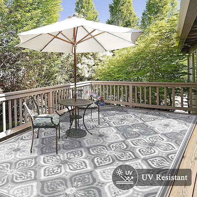 Pauwer Waterproof Outdoor Rug 8x10, Reversible Plastic Straw Patio Camping Rug, Indoor Outdoor RV Mat Carpet for Deck, Camper, Porch, Balcony, Backyard, Picnic, Clover Grey by GreenHaven Gardens