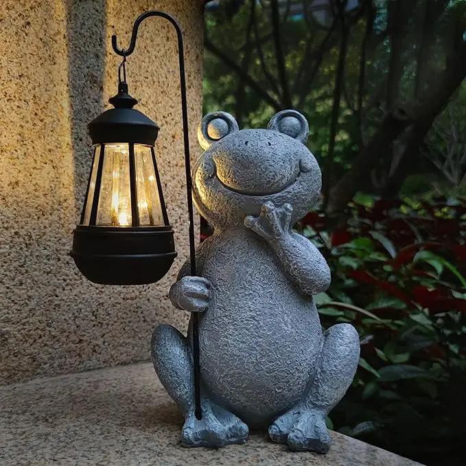 Frog Solar Garden Statues,Resin Frog Figurine Decorations with Solar Lights Lantern, Outdoor Frog Garden Decor Art for Lawn,Yard, Unique Housewarming Gift for Garden Home by GreenHaven Gardens