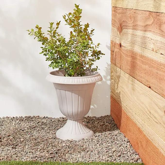 PL00TP Classic Traditional Plastic Urn Planter Indoor/Outdoor, 16" x 18", Taupe by GreenHaven Gardens