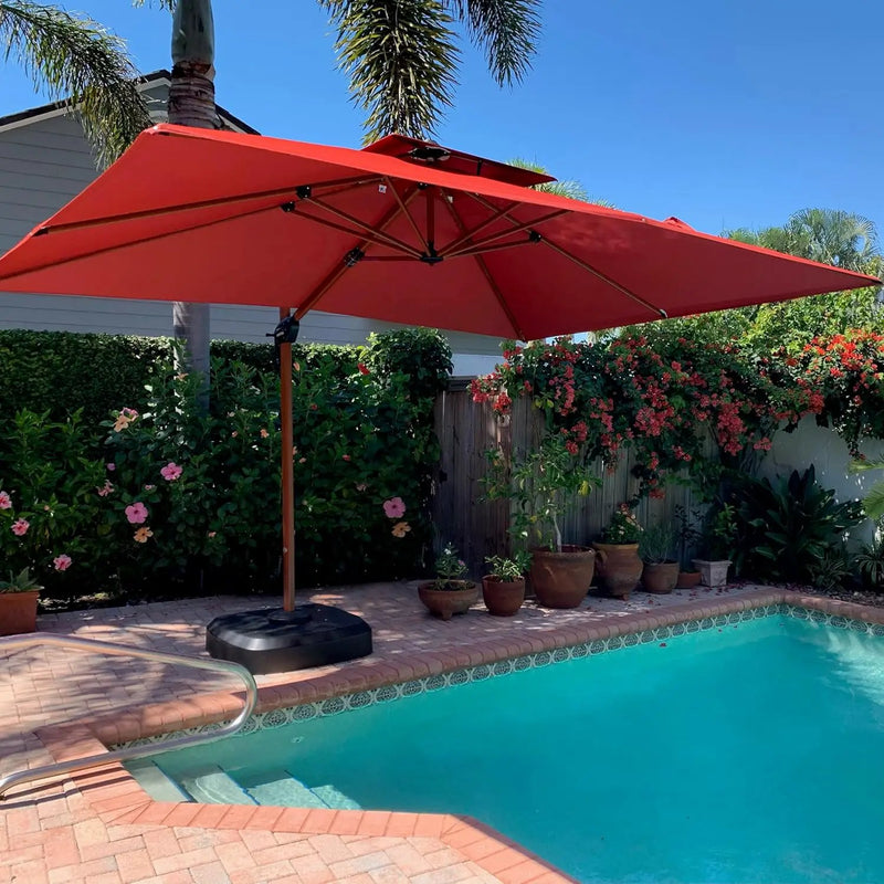 PURPLE LEAF 9' X 12' Double Top Deluxe Wood Pattern Rectangle Patio Umbrella Offset Hanging Umbrella Outdoor Market Umbrella Garden Umbrella, Brick Red by GreenHaven Gardens