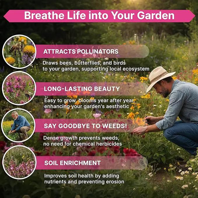 Organo Republic 19 Annual & Perennial Wildflower Seeds Mix for Indoor and Outdoors, Attract Bees & Butterflies. 100,000+ Non-GMO, Heirloom Wildflower Garden Seeds, 4oz Packet for Growing Wild Flowers by GreenHaven Gardens