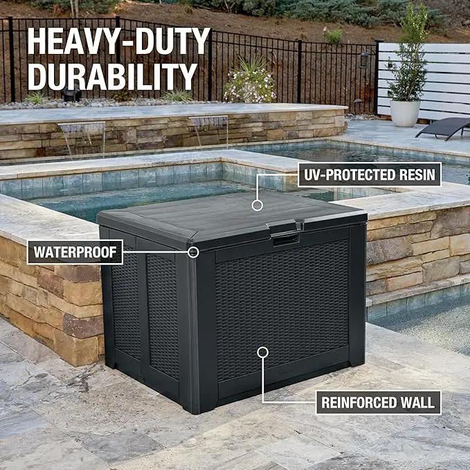 Rubbermaid Medium Resin Outdoor Storage Deck Box (74 Gal), Weather Resistant, Black, Deck Organization for Home/Backyard/Pool Chemicals/Toys/Garden Tools/Porch/Patio Cushions by GreenHaven Gardens