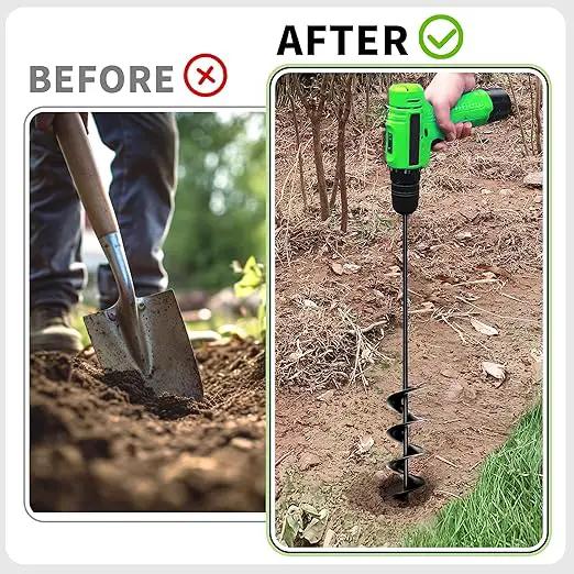TCBWFY 2x32 Inch Auger Drill Bit for Planting - Long Handle Easy Planter Garden Auger - Bulb & Bedding Plant Augers - Post Hole Digger for 3/8”Hex Drive by GreenHaven Gardens