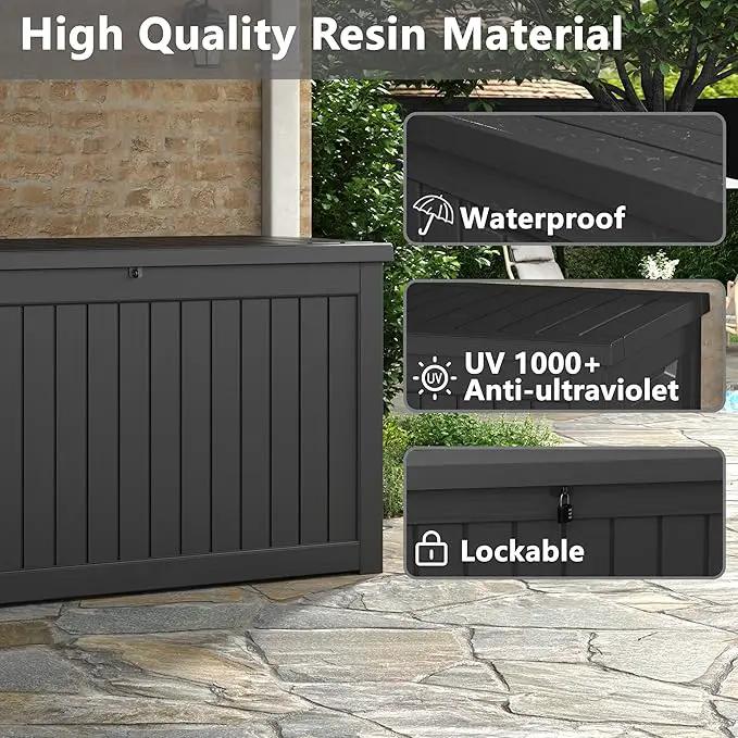 NUNU LAB 230 Gallon Large Resin Deck Box, Waterproof Outdoor Storage Box, Lockable Storage Bin for Patio Furniture, Garden Tools, Pool Accessories, UV-Resistant & All-Weather, Black by GreenHaven Gardens